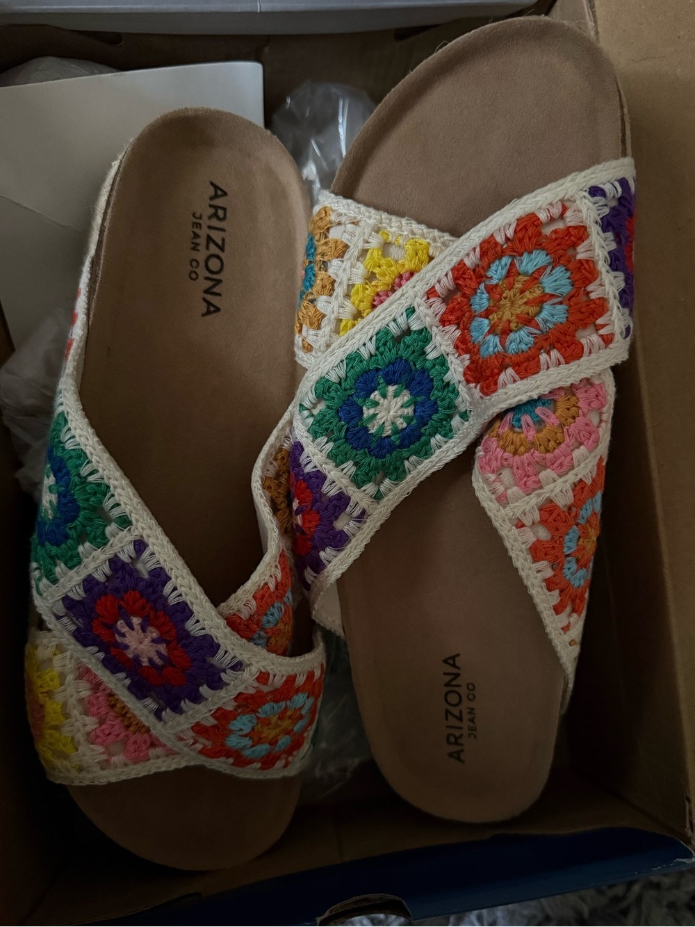 Arizona Jean Company Retro 70's Multicolor Crochet Slide Platform Sandals